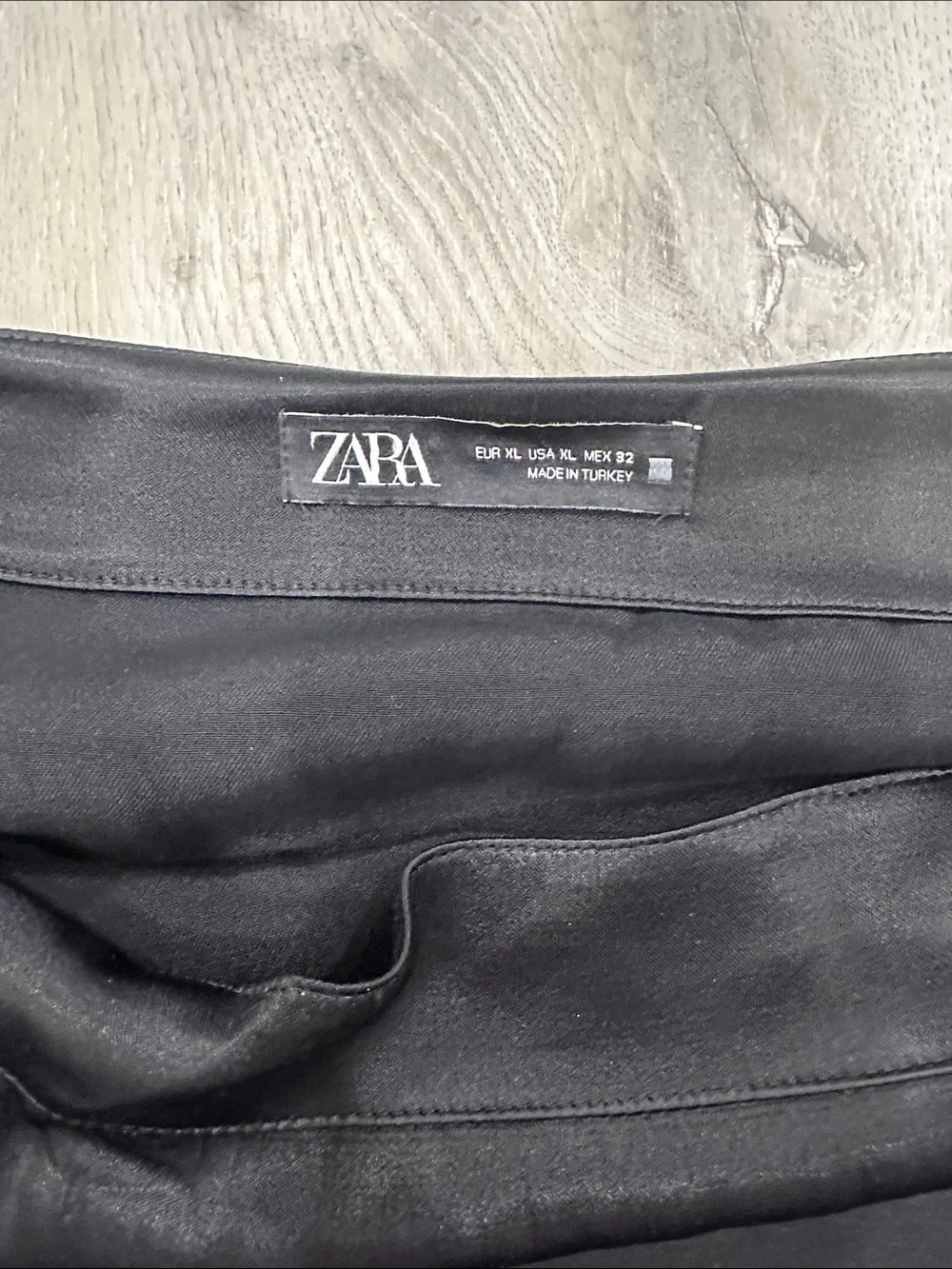 Zara Black Satin Lace Trim Mini Skirt Women’s XL